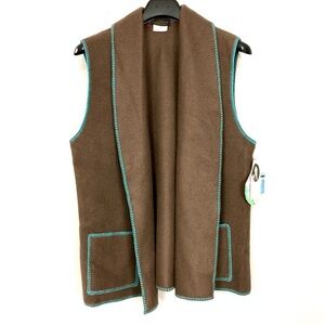 Linda Lundstrom Fleece Blanket Stitch Vest Women’s Size 12 Open Front Pockets